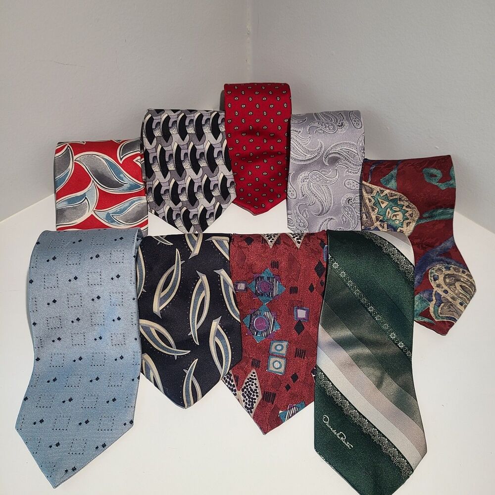 Lot of 9 VTG Ties Ermenegildo Zegna Oscar De La Renta Givenchy Geoffrey Beene